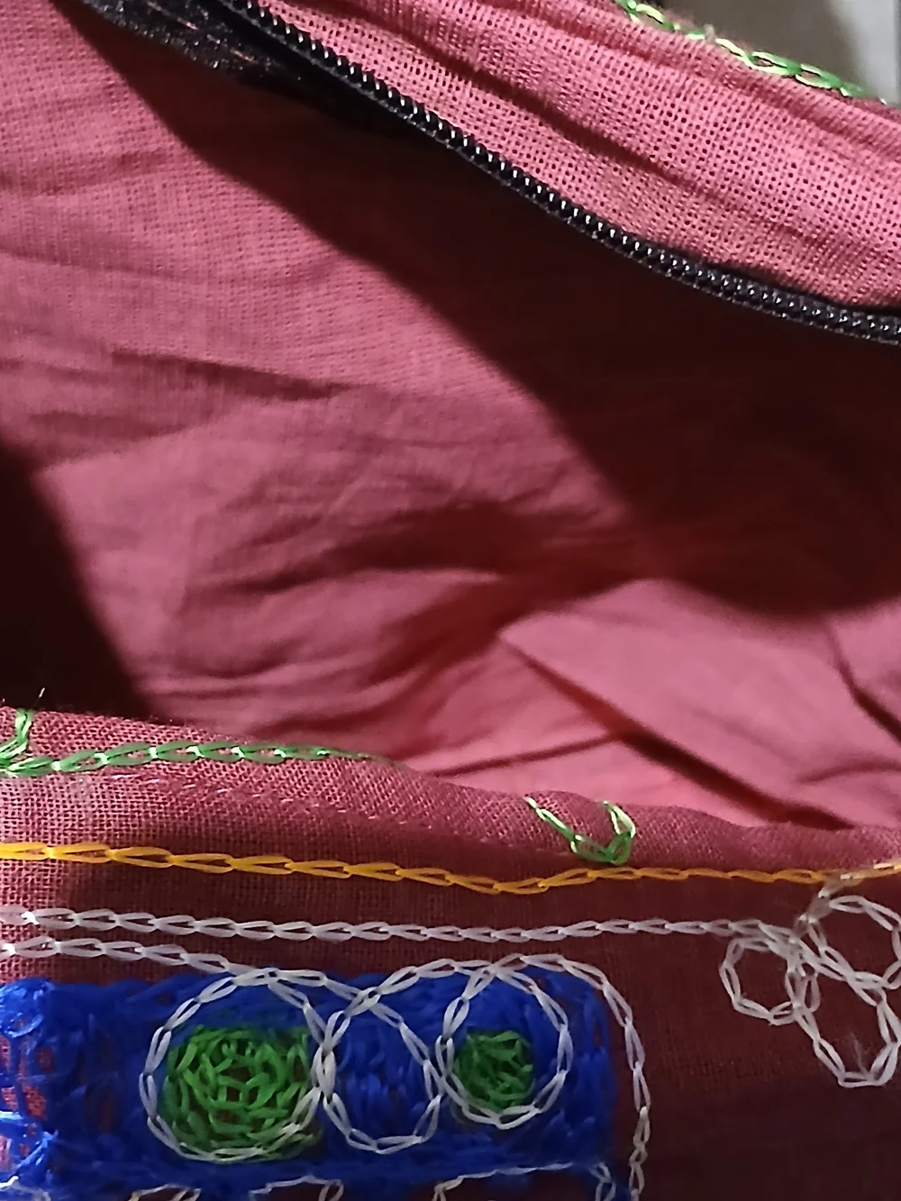 Embroidered Multicolor Cotton Hobo Bag